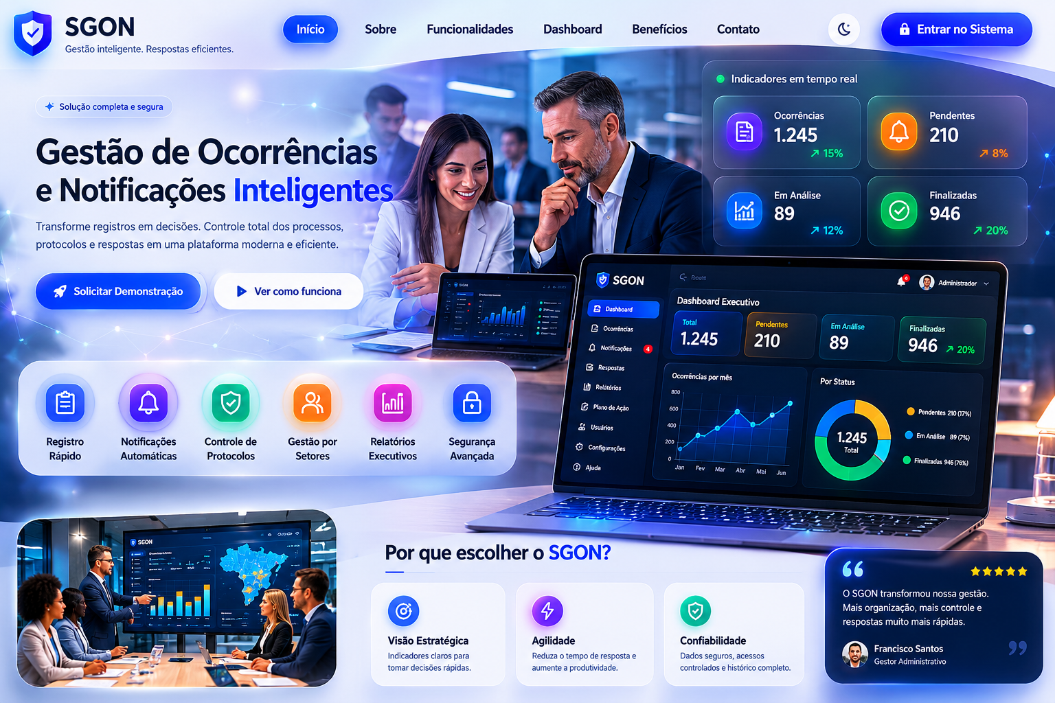 Gestores analisando indicadores e tomando decisões