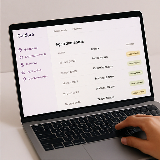 Painel administrativo do Cuidare com lista de agendamentos